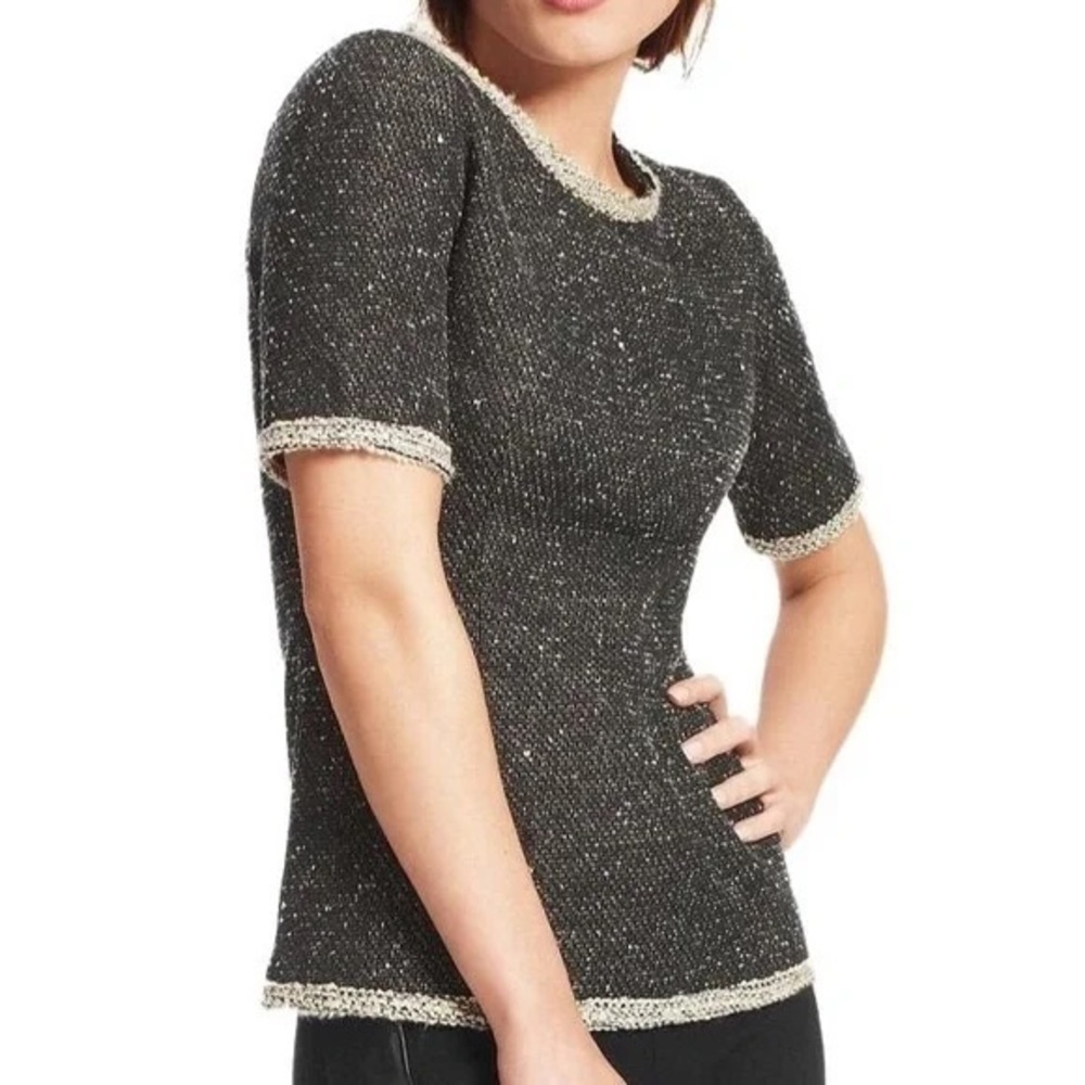 Cabi Coco Shell Tweed Knit Ladies Top. Size medium. Black and Gray.